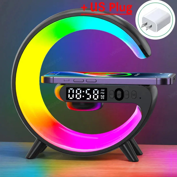 RGB Wireless Charger Stand with Alarm Clock & Speaker